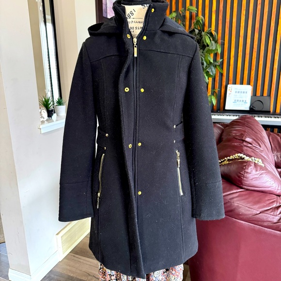 DETAILS INT Black Lined Trench Coat Gold Toned Buttons and Zipper Size XSmall - Picture 2 of 16